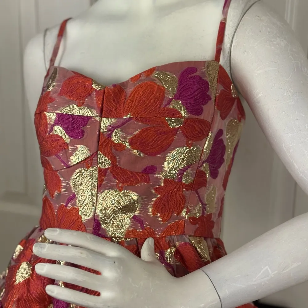 Violet Weekend Floral Jacquard Fit and Flare Dress Size 7/8. C8 Orange - Image 4