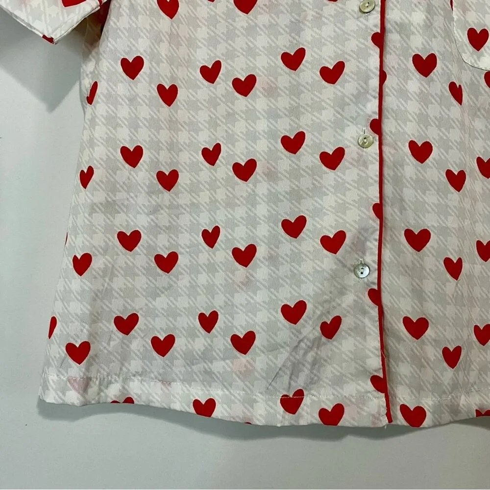 Cupcakes and Cashmere Women’s Heart Short Sleeve Button Up Pajama Top Medium EUC White - Image 3