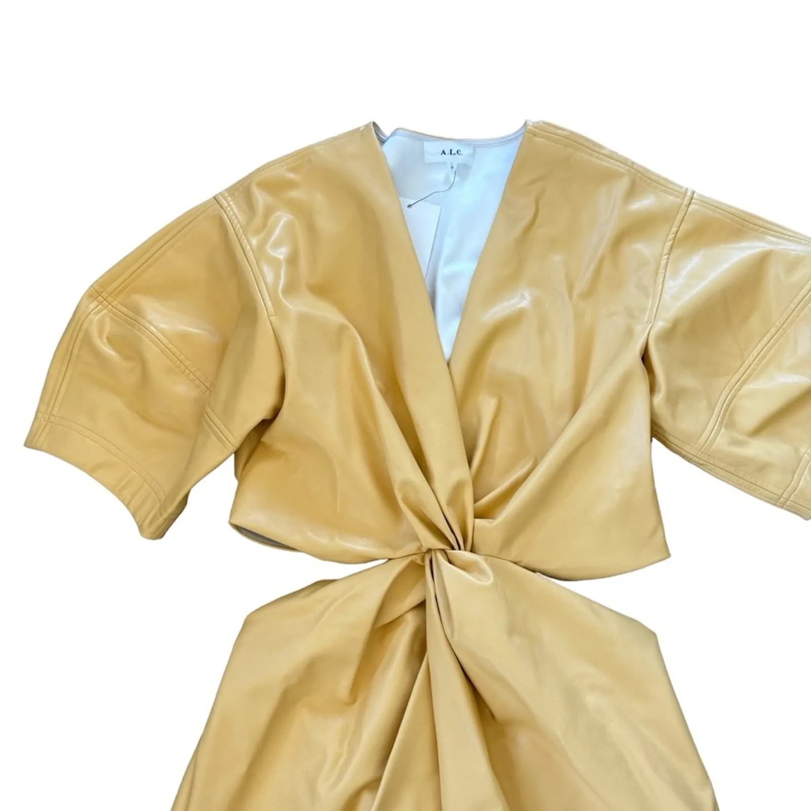 NEW ALC Vegan Leather Cutout Mini Dress Yellow - Image 7