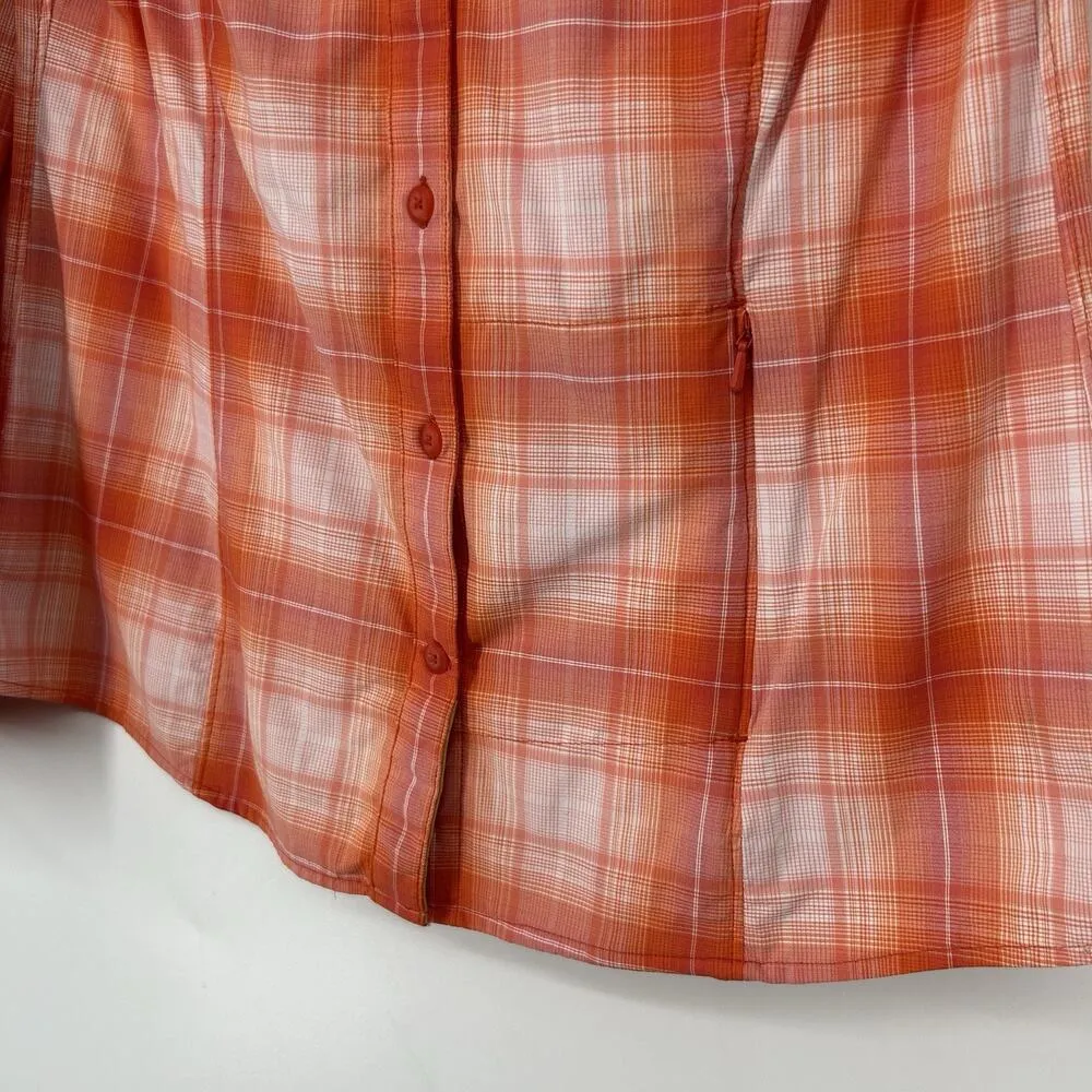 Duluth Trading Co Duluthflex Sidewinder Shirt Orange Plaid Zip Pockets Size XS - Image 4