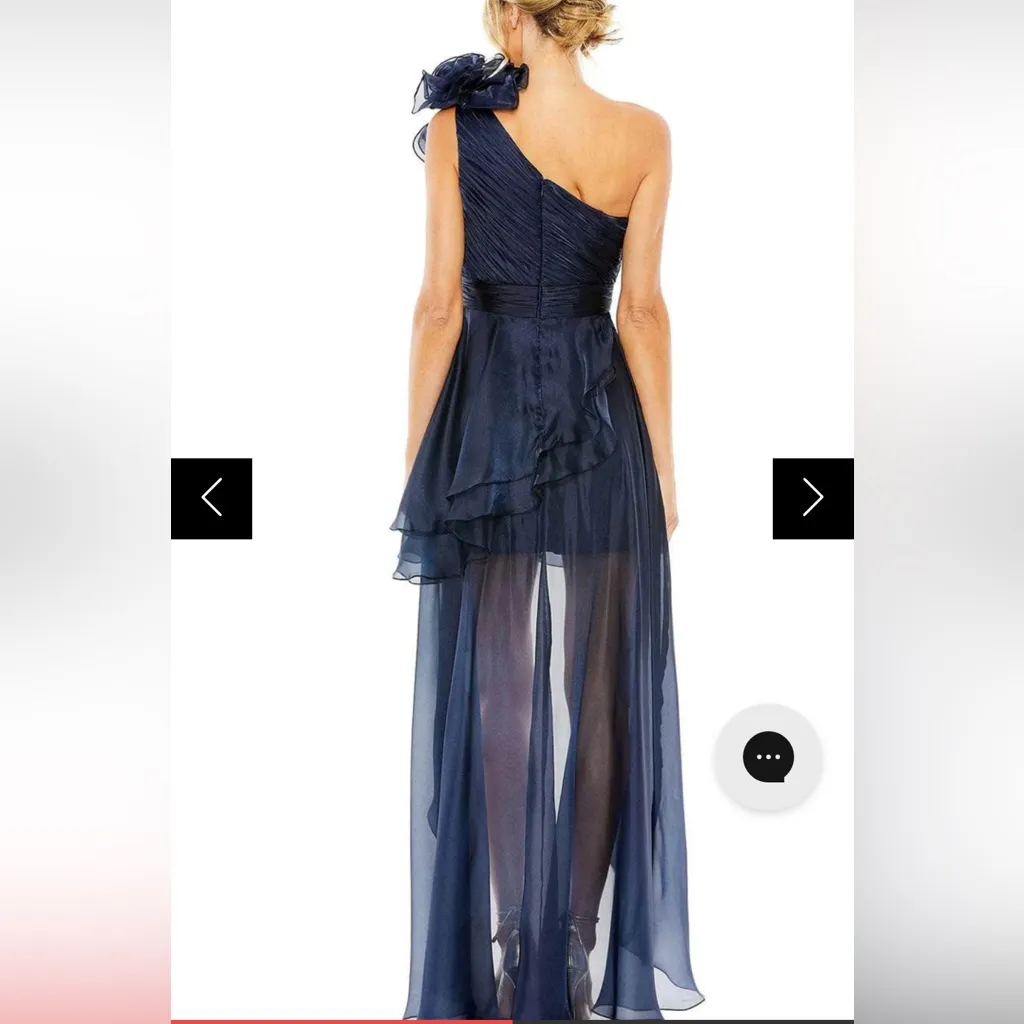 New! Mac Duggal One Shoulder Ruffle Hi-Lo Gown in Midnight‎ Sz 0 $398 #49527 - Image 4