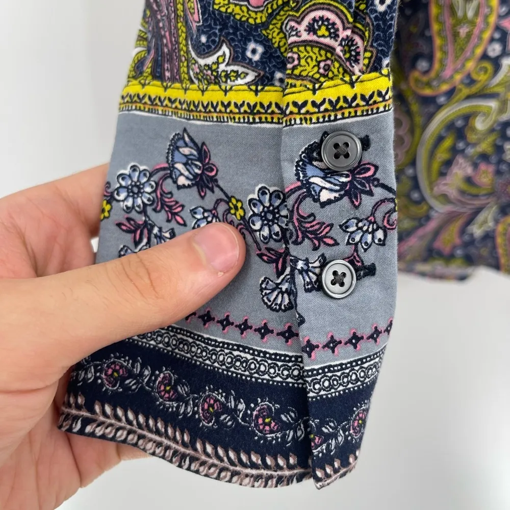 Multicolor Paisley Print Button Down Blouse Small - Image 4
