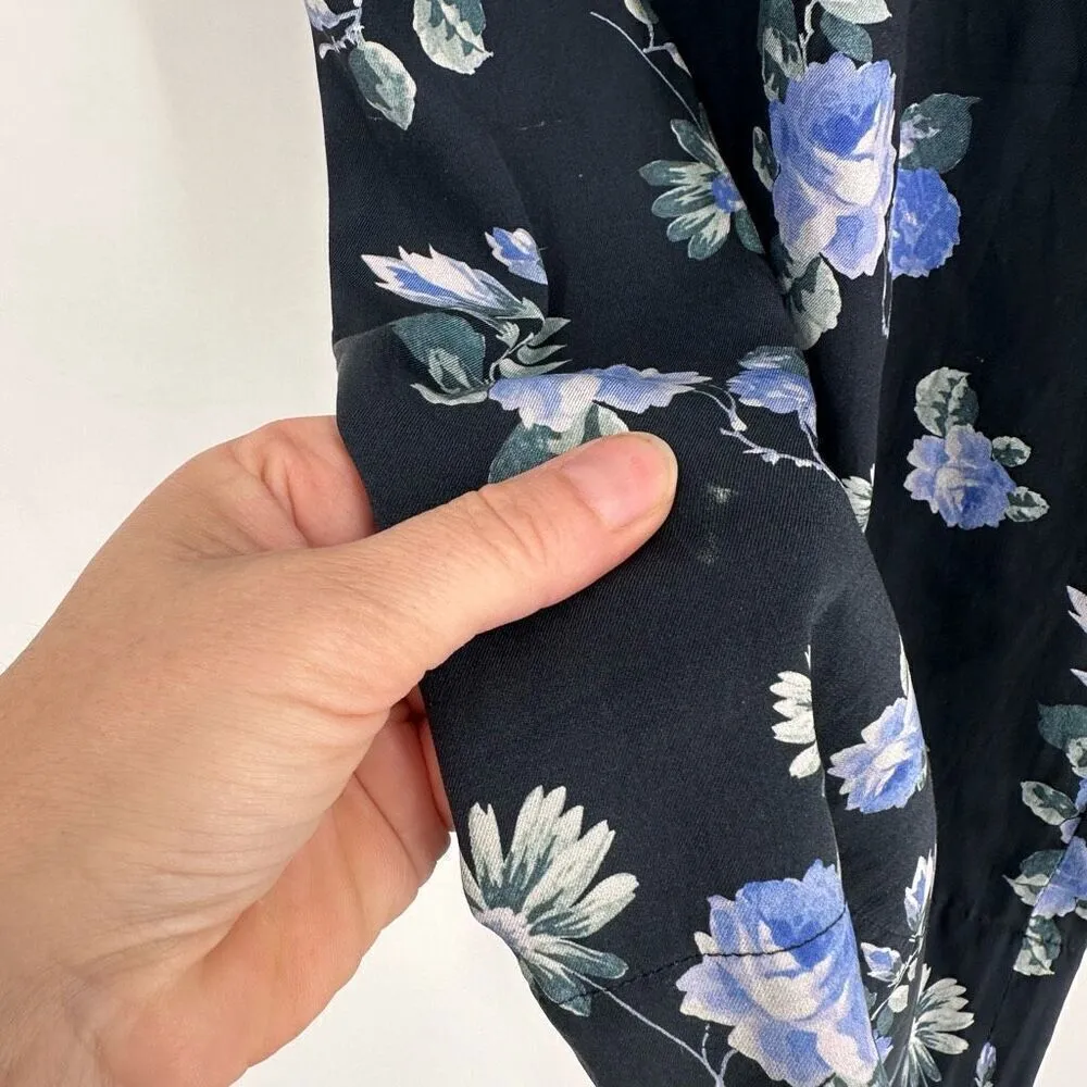 Becken Women's Floral Pleated Silk Blend Cropped Culottes Pants Navy Blue Size 6 - Image 9