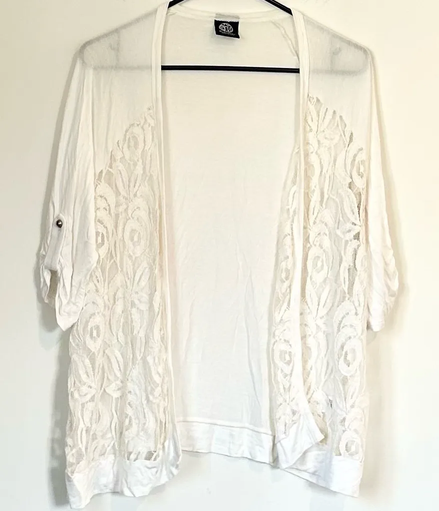 Bobeau White Cream Lace Open Front Cardigan Sweater - Size: Small - Image 1