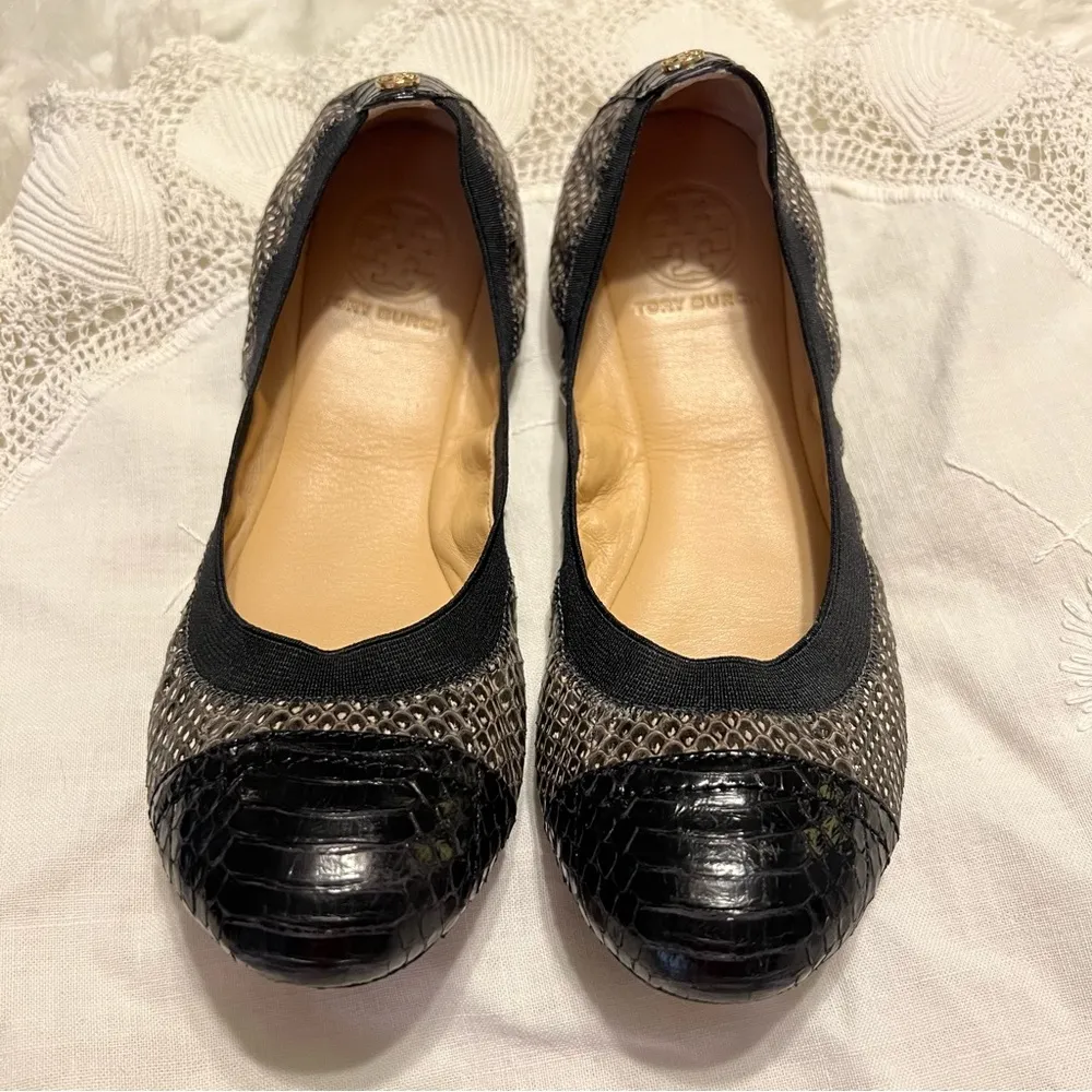 Tory Burch Lisa Ballet Scrunch Flats Shoes Cap Toe Reptile Skin Women’s Size 7 - Image 2