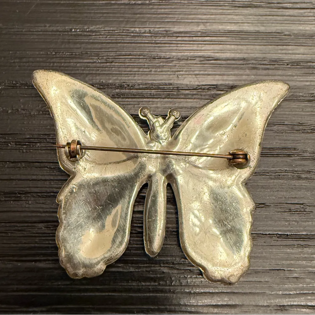 Vintage Blue & Silver Rhinestone Butterfly Brooch Vintage Butterfly Pin - Image 4