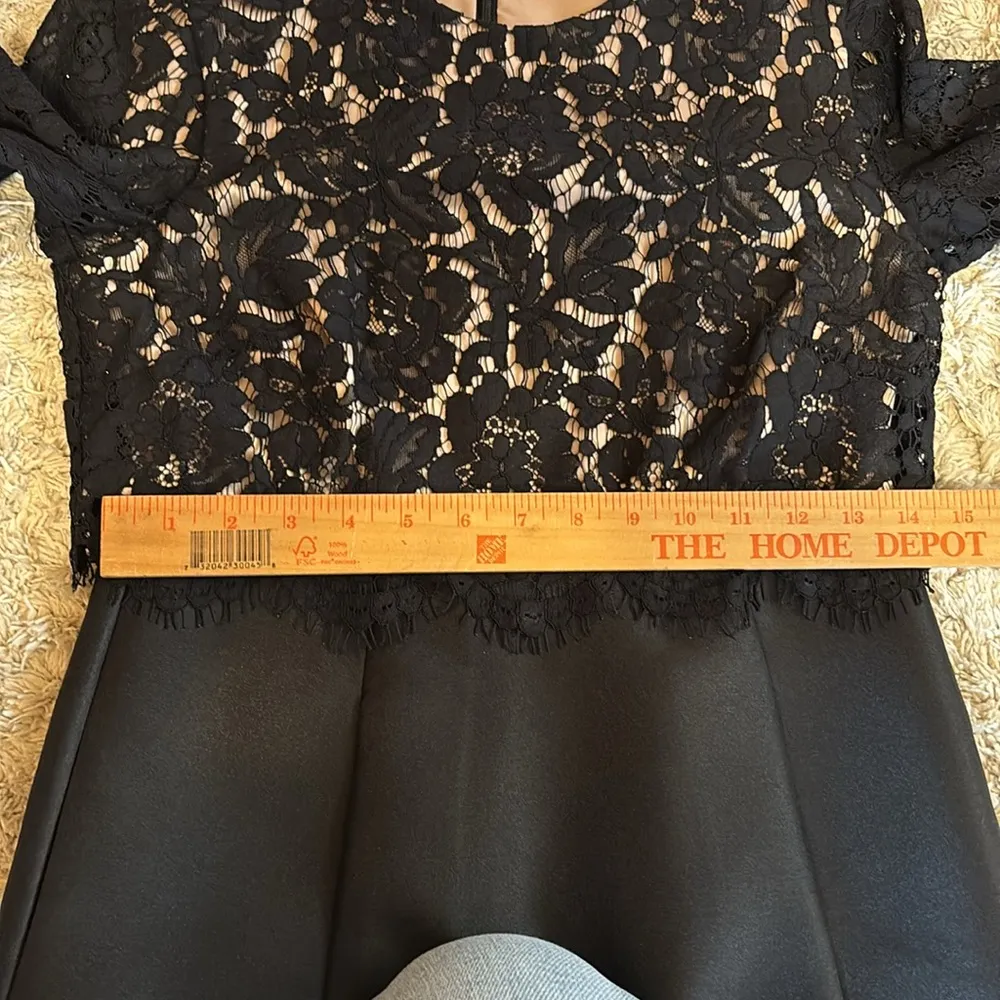 Eliza J Dress Womens Size 2 Petite Black‎ Lace Satin Cocktail V Neck 3/4 Sleeve - Image 9