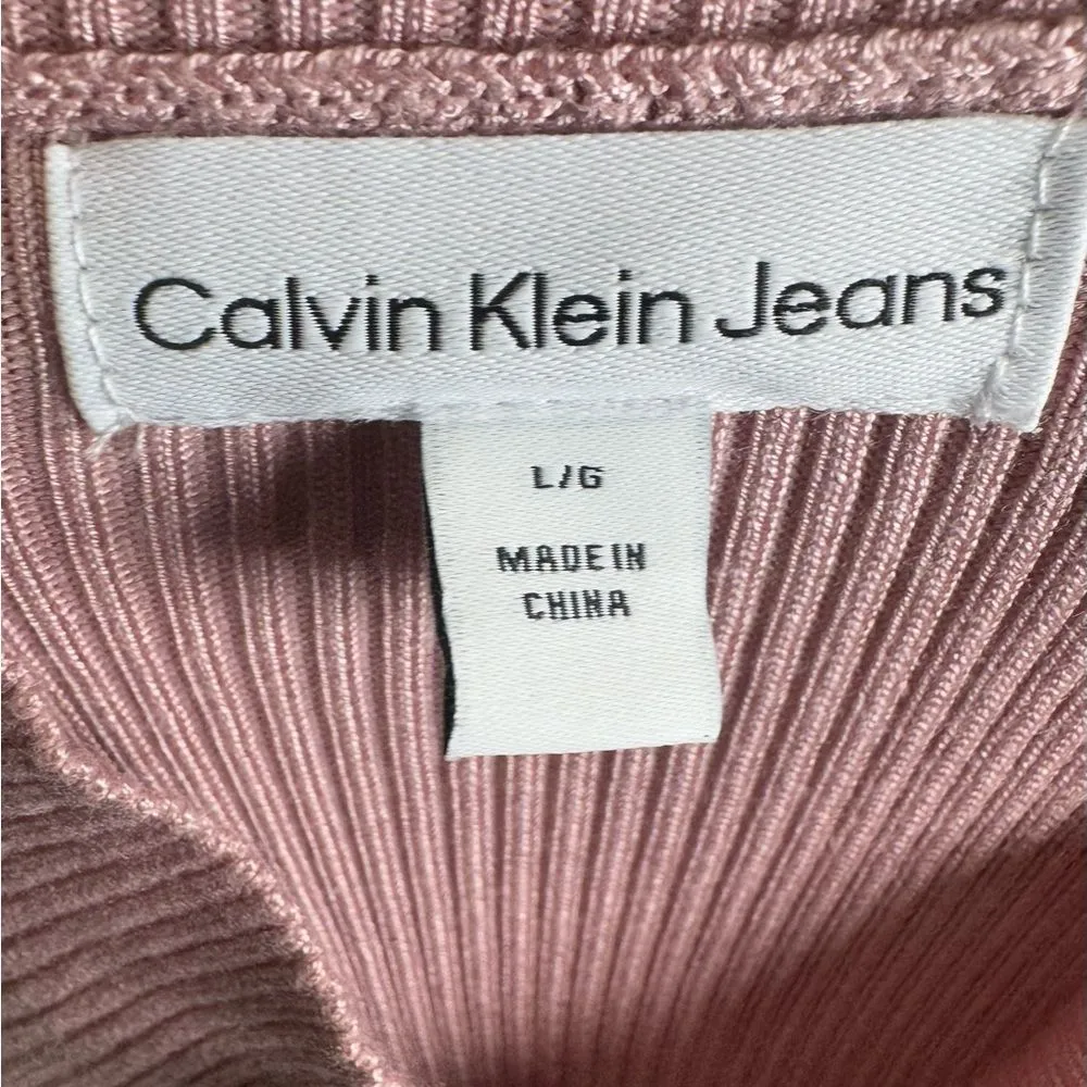 Calvin Klein Jeans dusty rose mock neck ribbed knit sweater size large NWT - Image 6