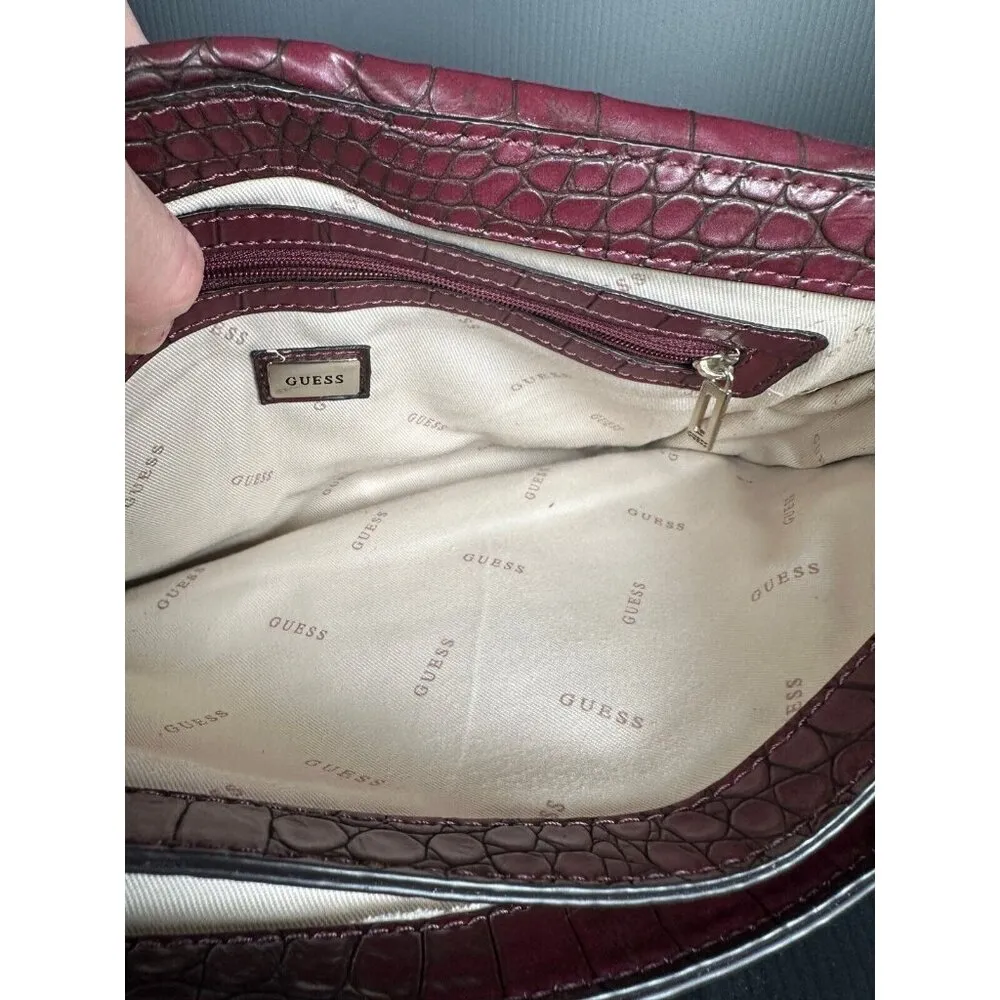 GUESS Handbag Shoulder Bag Y2K Purse Plum Alligator Skin Style Silver Chain - Image 12