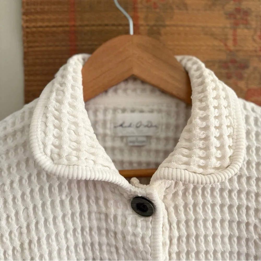 Vintage White Waffle Knit Button Down Cardigan Size M - Image 2
