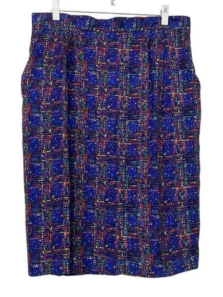 Requirements Vintage 90s Blue Matrix Pattern Straight Pencil Skirt Multi - 16 - Image 1