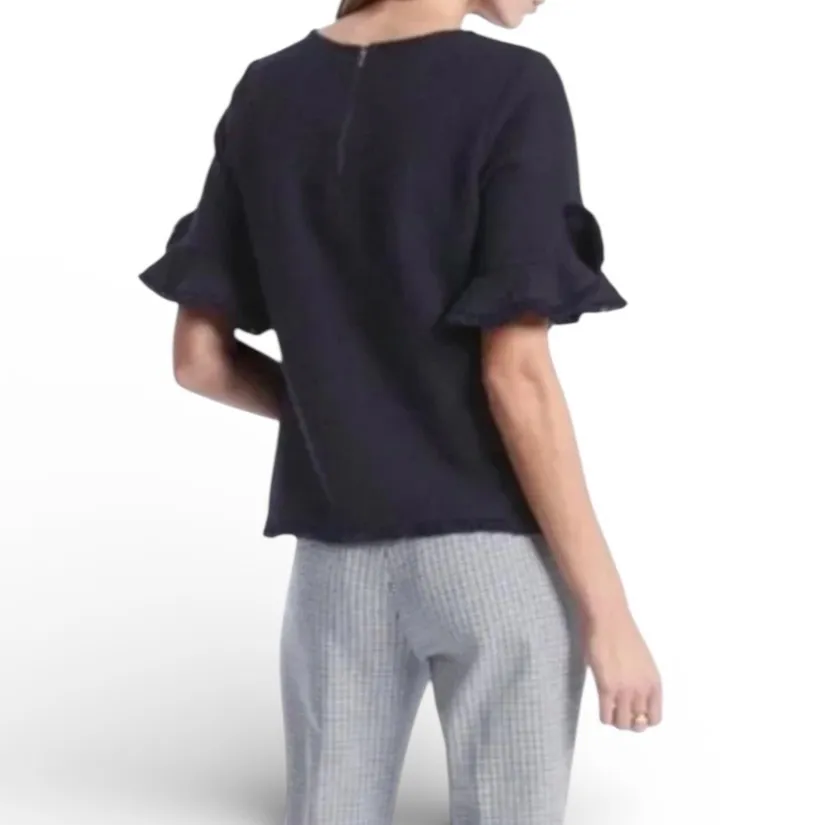 Banana Republic navy blue Ruffle Sleeve Blouse NWT professional preppy business - Image 7