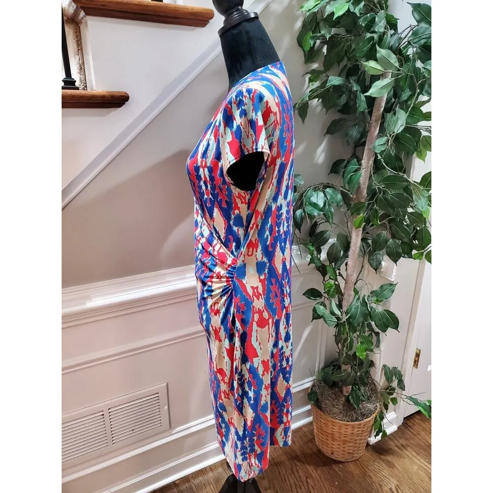 Jones New York Women Faux-Wrap Polyester V-Neck Cap Sleeve Knee Length Dress M - Image 6