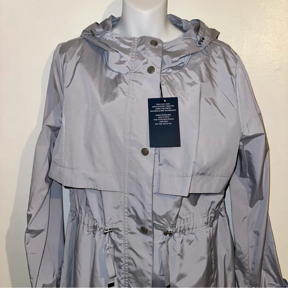 Cole Haan hooded packable Rain Jacket Size Large blue/gray “Mist” color NWT - Image 14