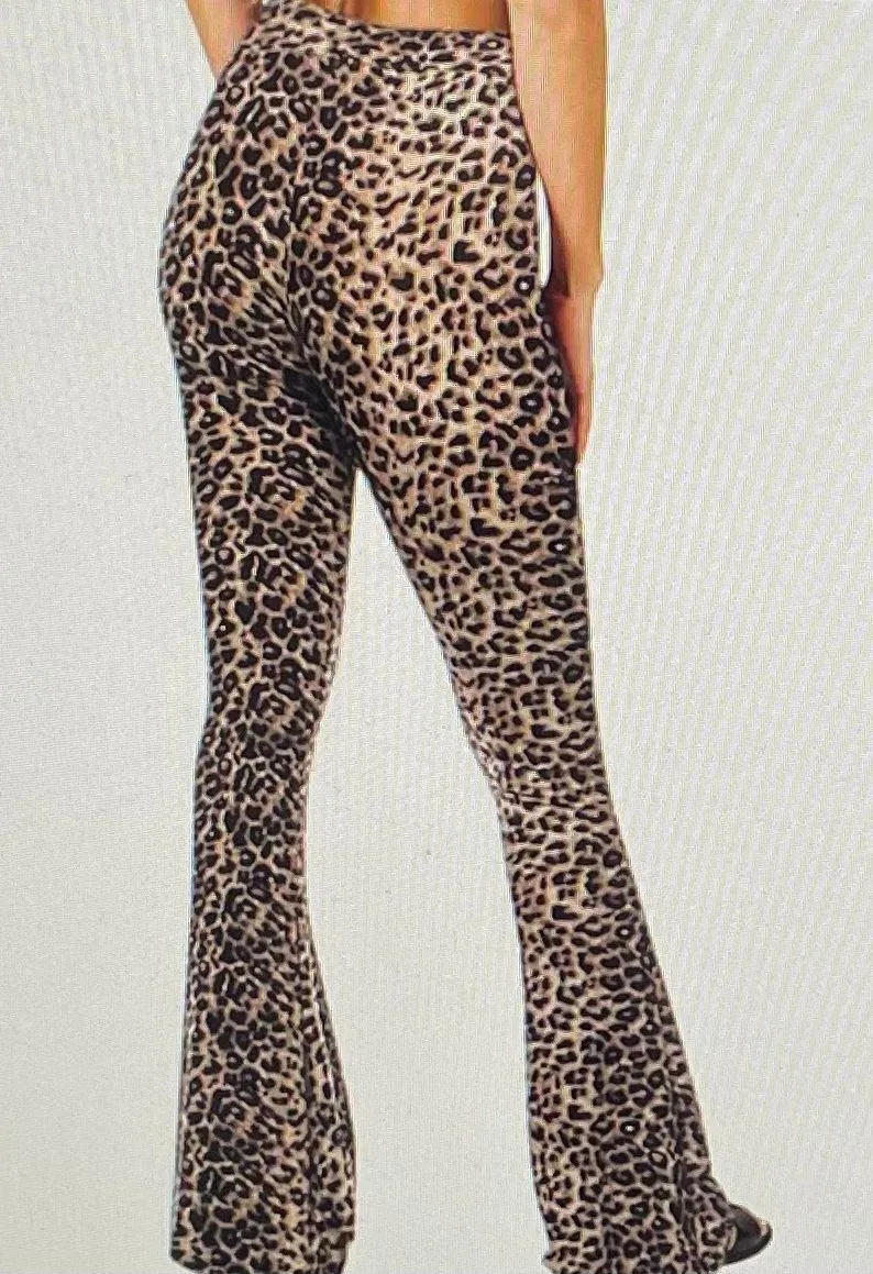 Satina Animal Cheetah Print Flare Leg High Waist Pants, size S  - Image 4