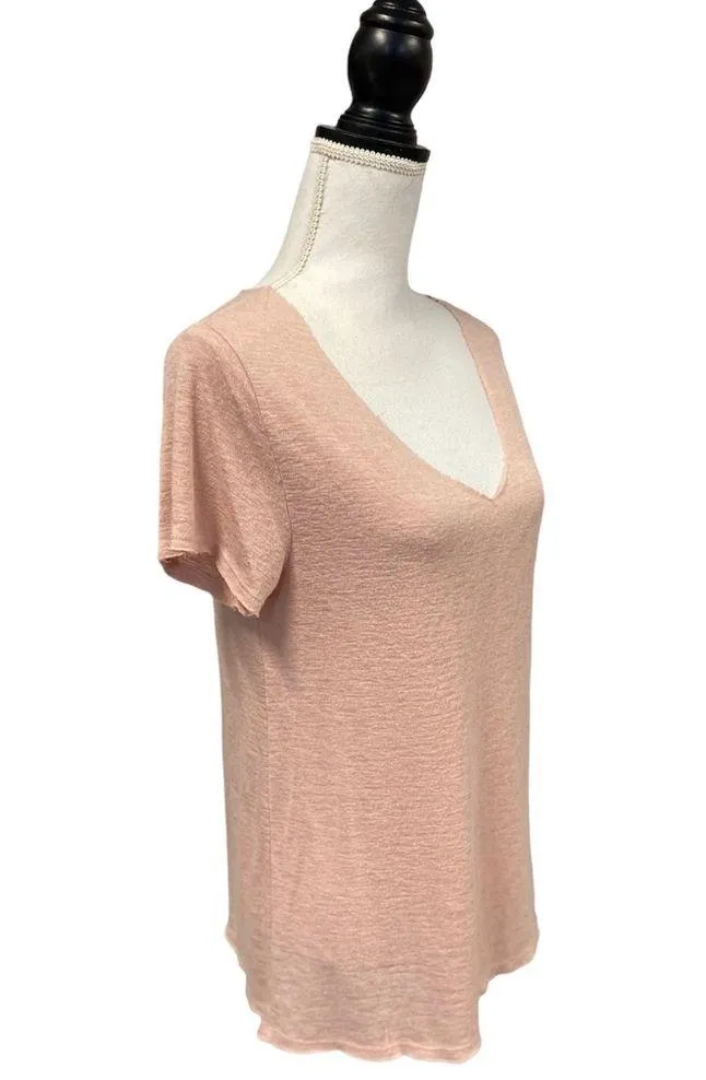 Aeropostale Raw Edge V-Neck Loose Top Blush Pink Small - Image 3