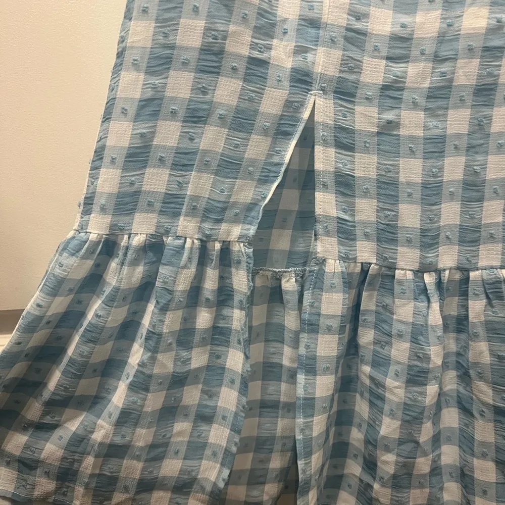 NEW Topshop Blue Gingham Smocked Tiered Midi Skirt Size 10 US $68 - Image 4