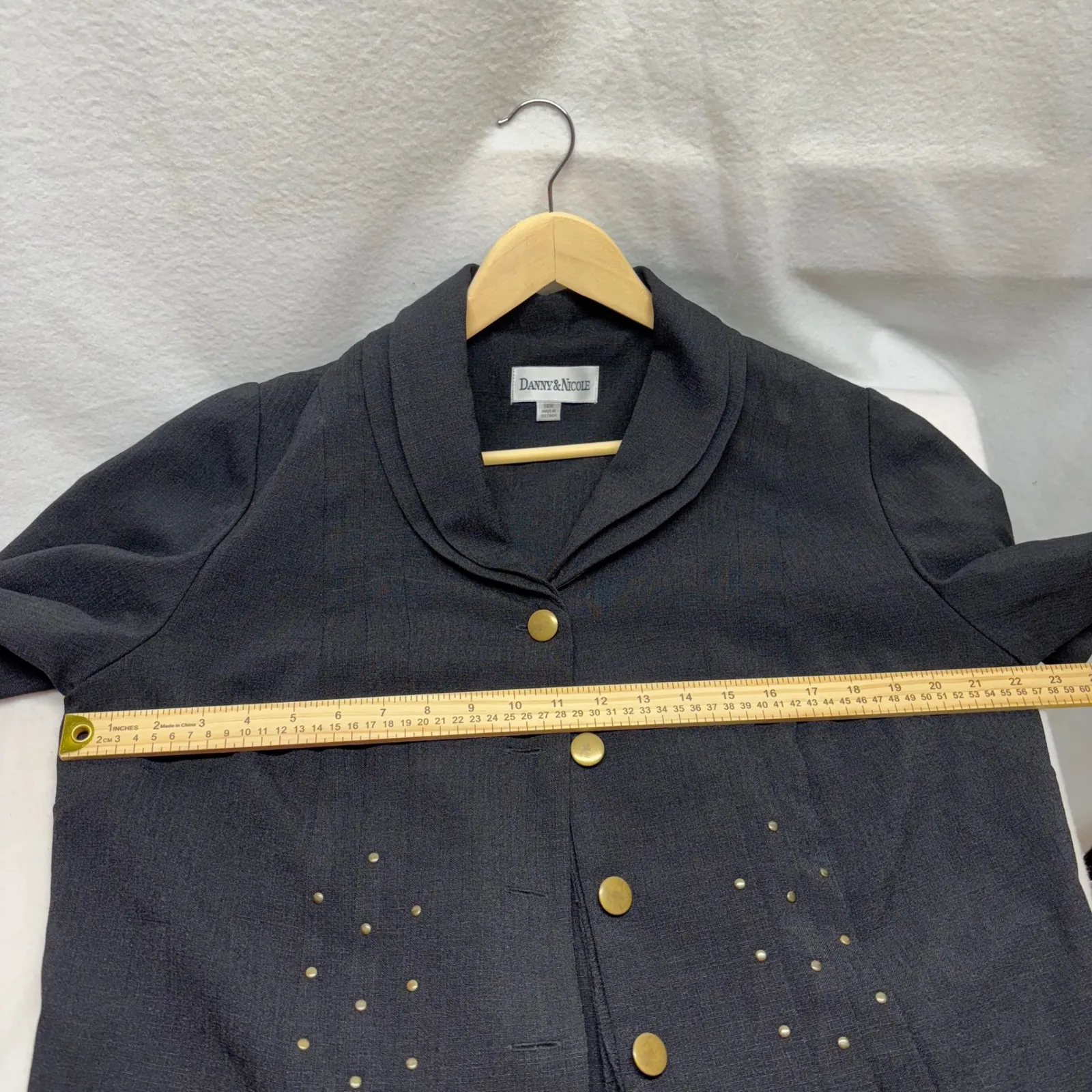 DANNY & NICOLE Women's Blazer Jacket Short Sleeve Dark Gray Studded Collar 14W - Image 8