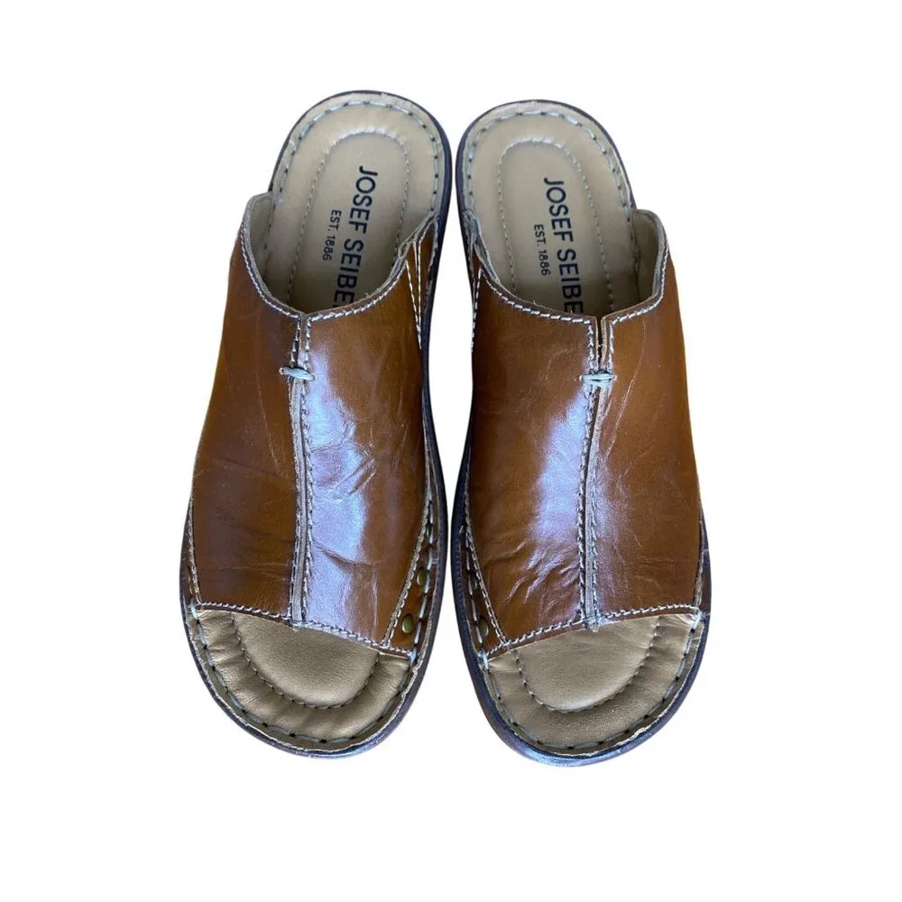 Josef Seibel Catalonia 80 Brandy Leather Mule Slide Sandals Size 6/37 comfort Brown - Image 2