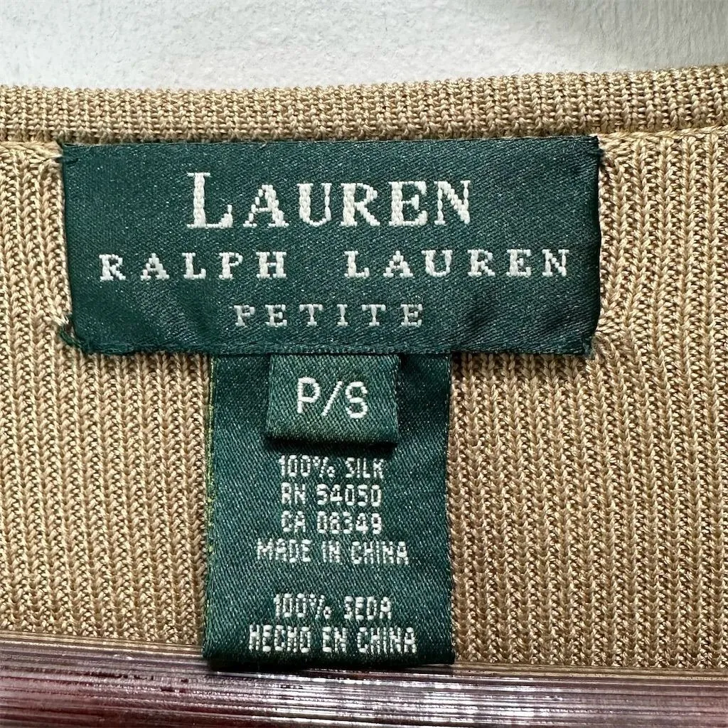 Lauren Ralph Lauren Women's Tan 100% Silk Cardigan P/S Minimalist Classic Preppy - Image 4