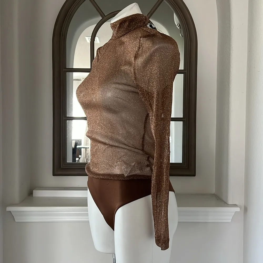 Royalty by Maluma Sheer Metallic Bodysuit, Metallic Gold Size M New w/Tag Size M - Image 7