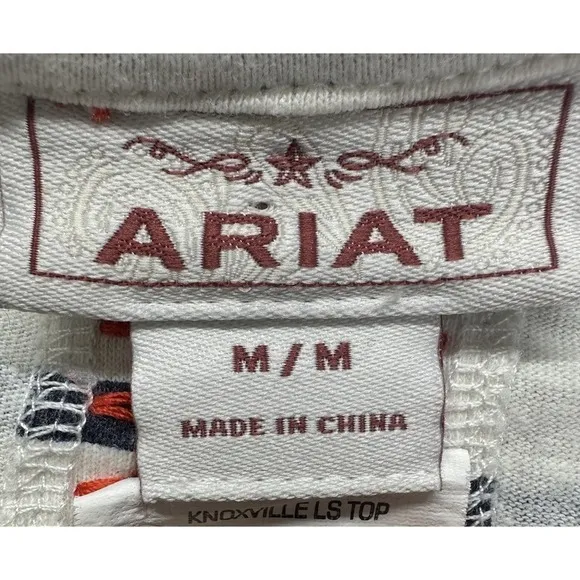 Ariat Women's M White Black Striped Long Sleeve‎ V-Neck T-Shirt Crochet Accent - Image 2