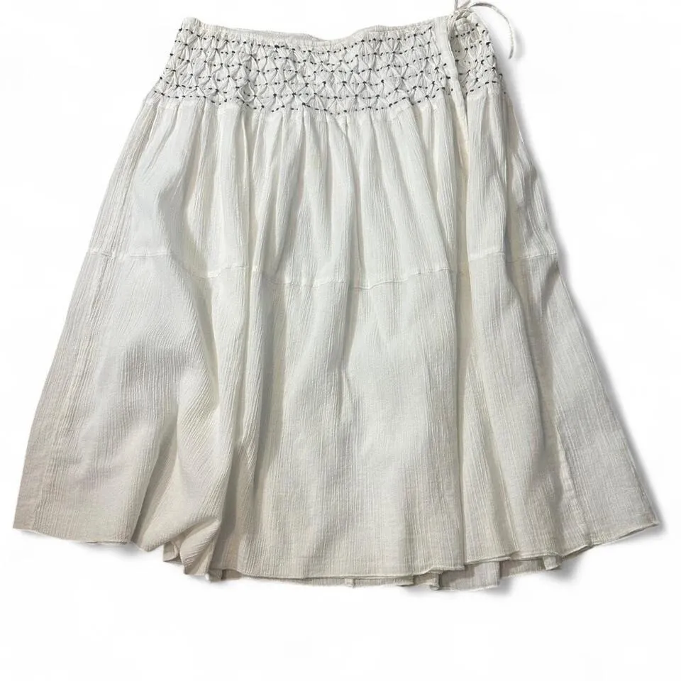 Y2K American Eagle‎ Smocked Wrap Skirt White - Image 2