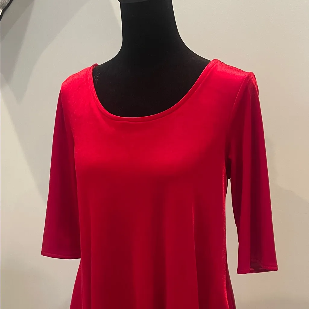 Red A-Line Dress with 3/4 Sleeves velvet holiday fav - Image 2