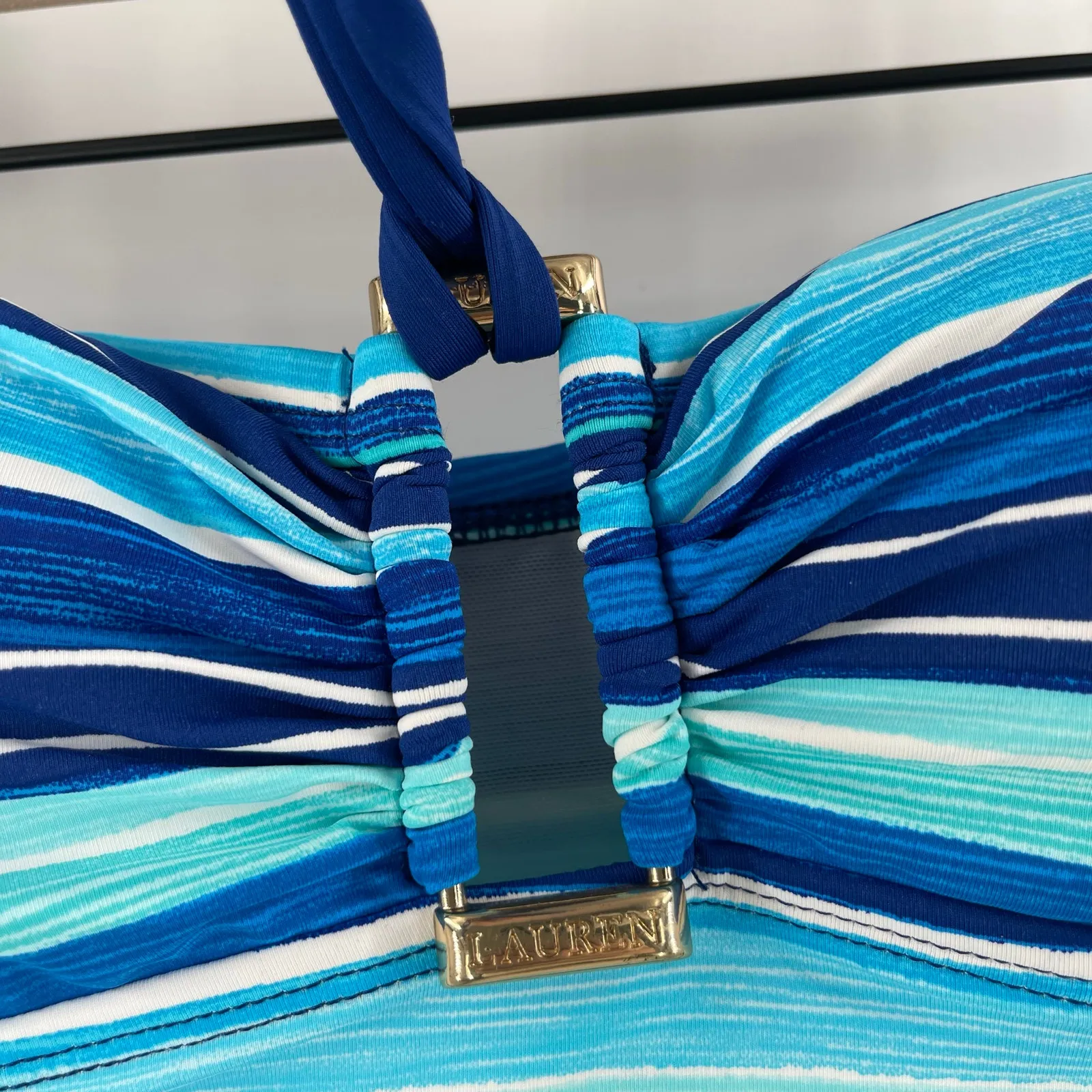 LAUREN RALPH LAUREN Swimsuit Size 6 NEW One Piece Blue Stripe Halter Straps NWOT - Image 11