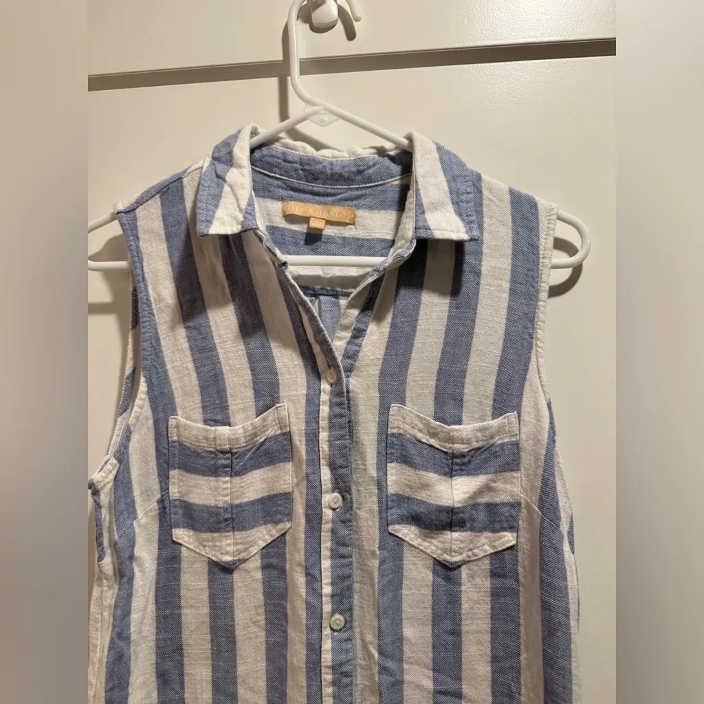 Hope & Harlow Sleeveless Striped Button Up Dress Size 8 Luna Blue/Ivory Blue - Image 3