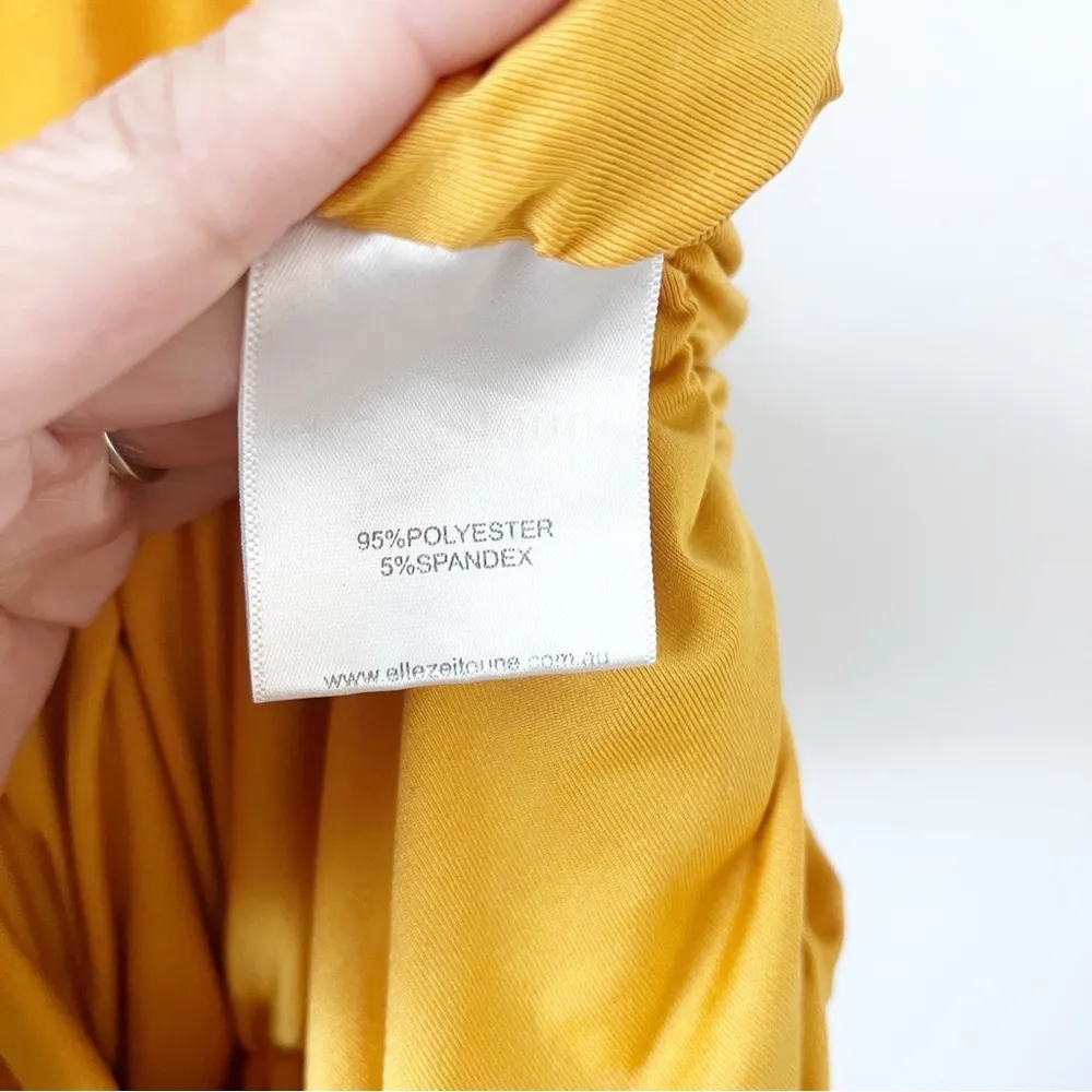Elle Zeitoune Naira Midi Ruched Dress in Marigold Gold Size XS - Image 6