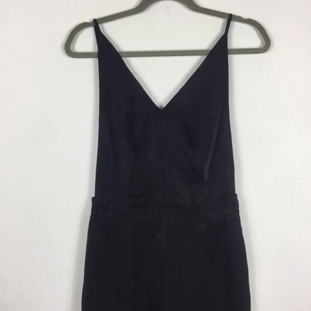 Nasty Gal Black Satin Open Back Surplice Cocktail Tapered Jumpsuit Small - Image 3