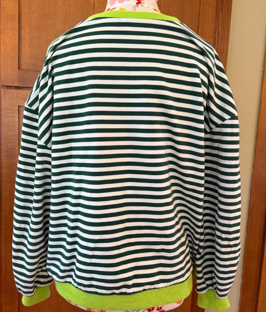 Oversized Striped Casual Sweatshirt Top Green - Image 2