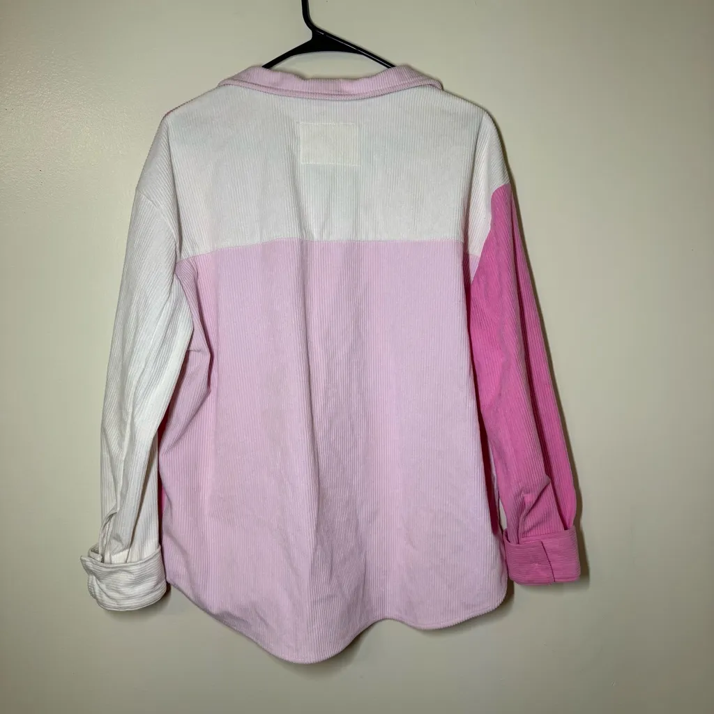 Stella Tweed Pink and White Corduroy Y2K Button Up - Image 2