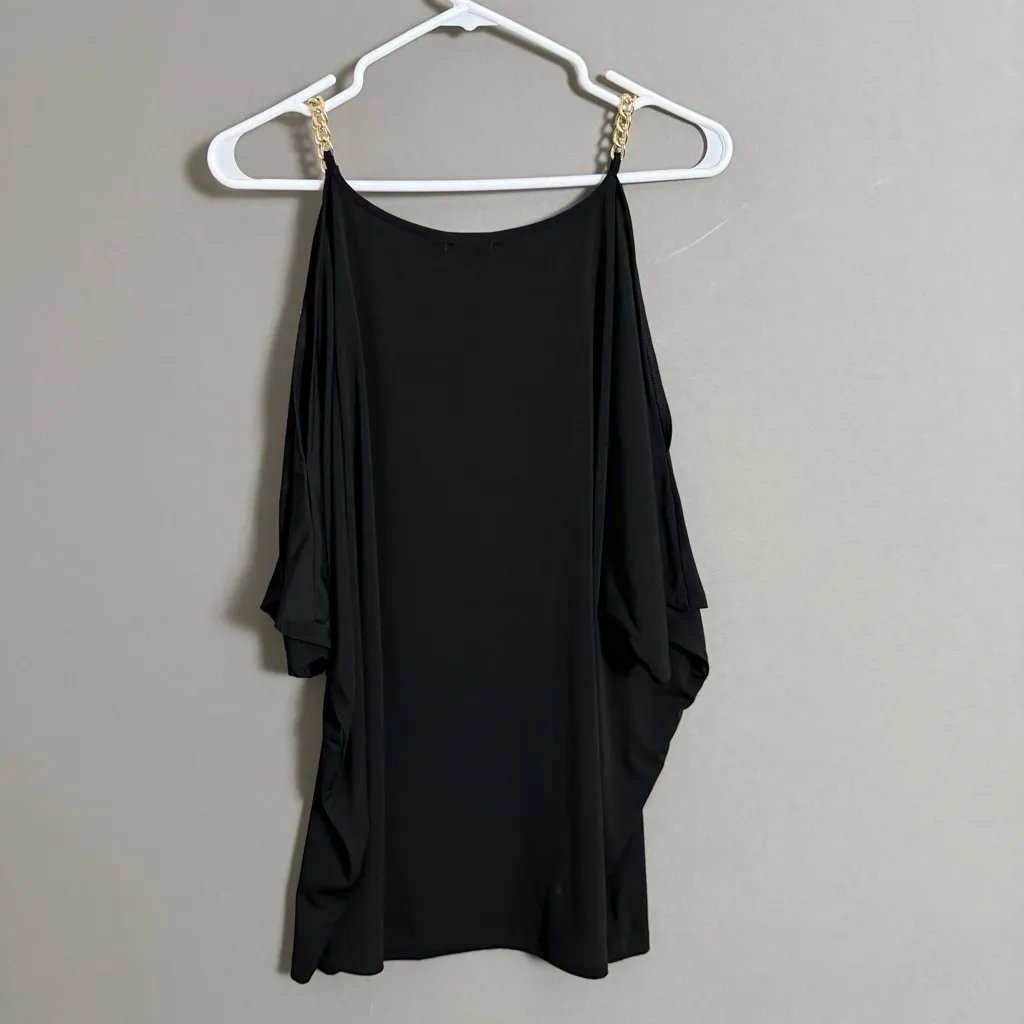 C.oliver sz L black gold chain cold‎ shoulder blouse Size L - Image 8