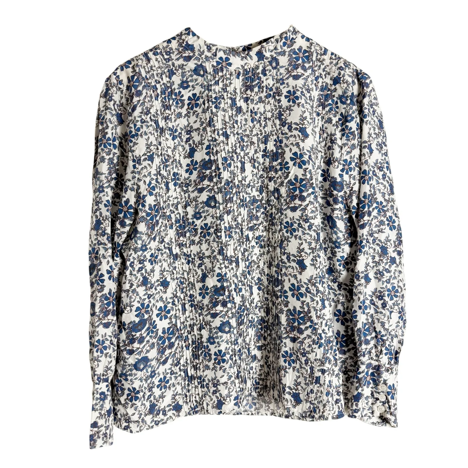 Apiece Apart Sez Pintuck Floral Print Long Sleeve Silk High Neck Blouse Size 12 - Image 6