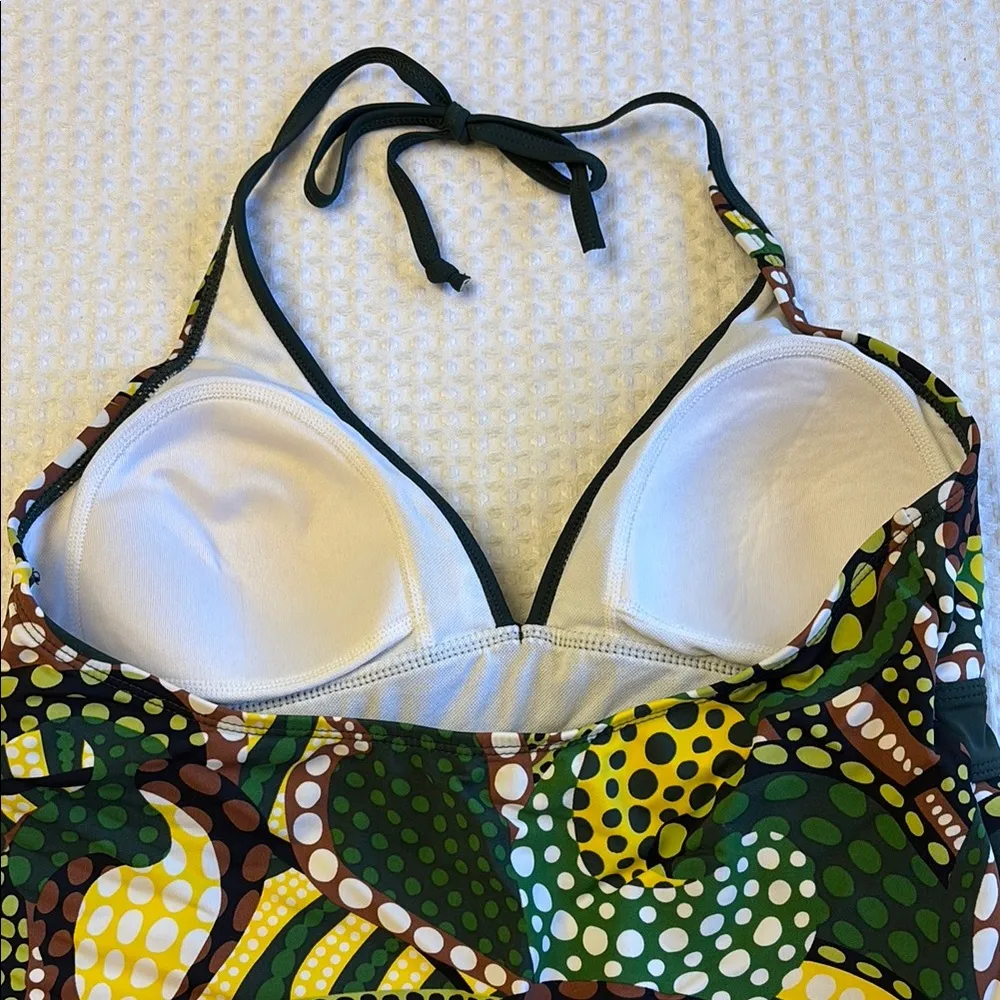 MERONA Tankini Halter Swimsuit Top Size LARGE Colorful Print Green Yellow - Image 8