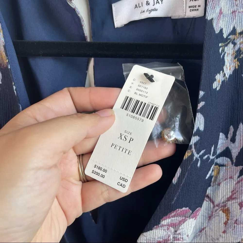 Anthropologie blue floral ali Ro Chiffon long‎ sleeve jumpsuit size XS Petite - Image 7