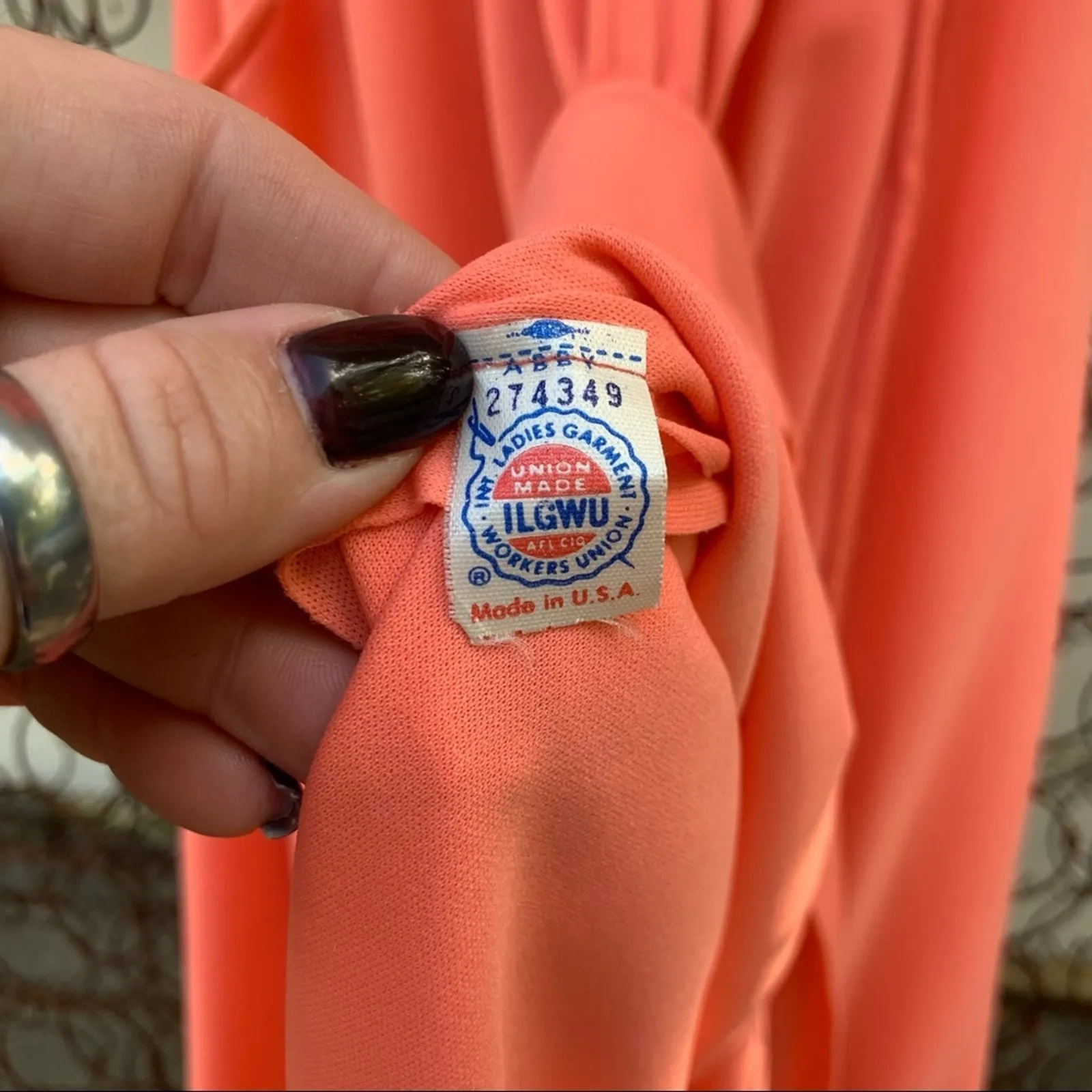 Vintage 70s Peach sheer A line blouson bust maxi dress SMALL? Orange - Image 3