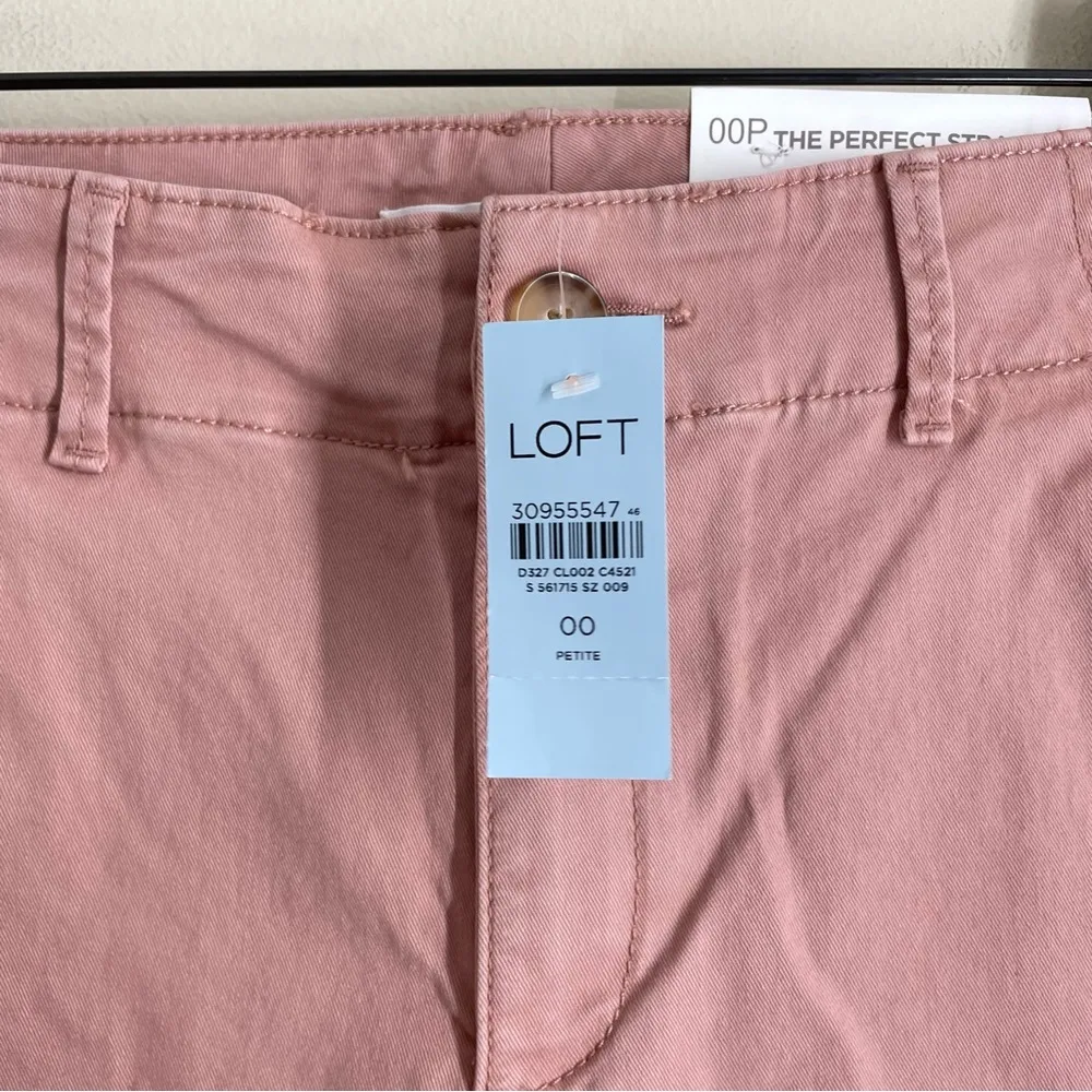 Loft NWT Twill Cotton The Perfect Straight Pants 00 Petite Pink Chino Trousers - Image 13