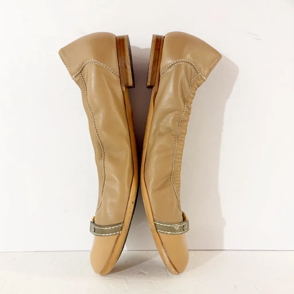 AGL Tan Leather Patent Cap Toe Buckle Slip On Ballet Flats Size 38.5 US 8.5 - Image 8