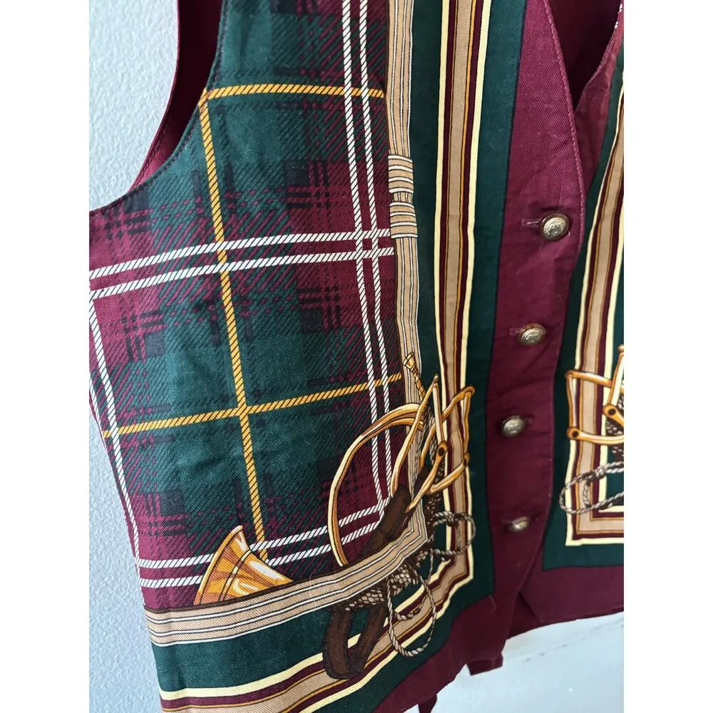 Vintage Talbots Womens Equestrian Vest Small Red Green Plaid 90s 80s Old Money - Image 4