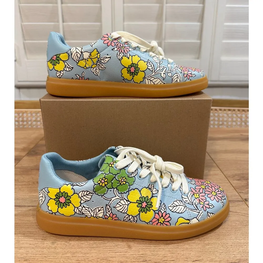 Tory Burch Howell Court Floral Printed Sneaker Smooth Leather Sz. 6.5 NWOB Retro - Image 2