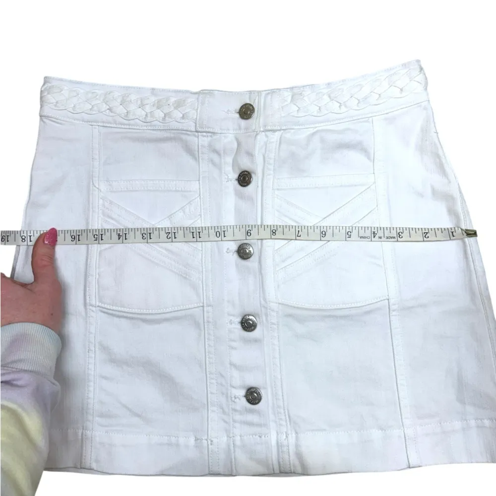 Veronica Beard Jeans Skirt Women's Size 8 Button Front Braided White Denim Mini - Image 11