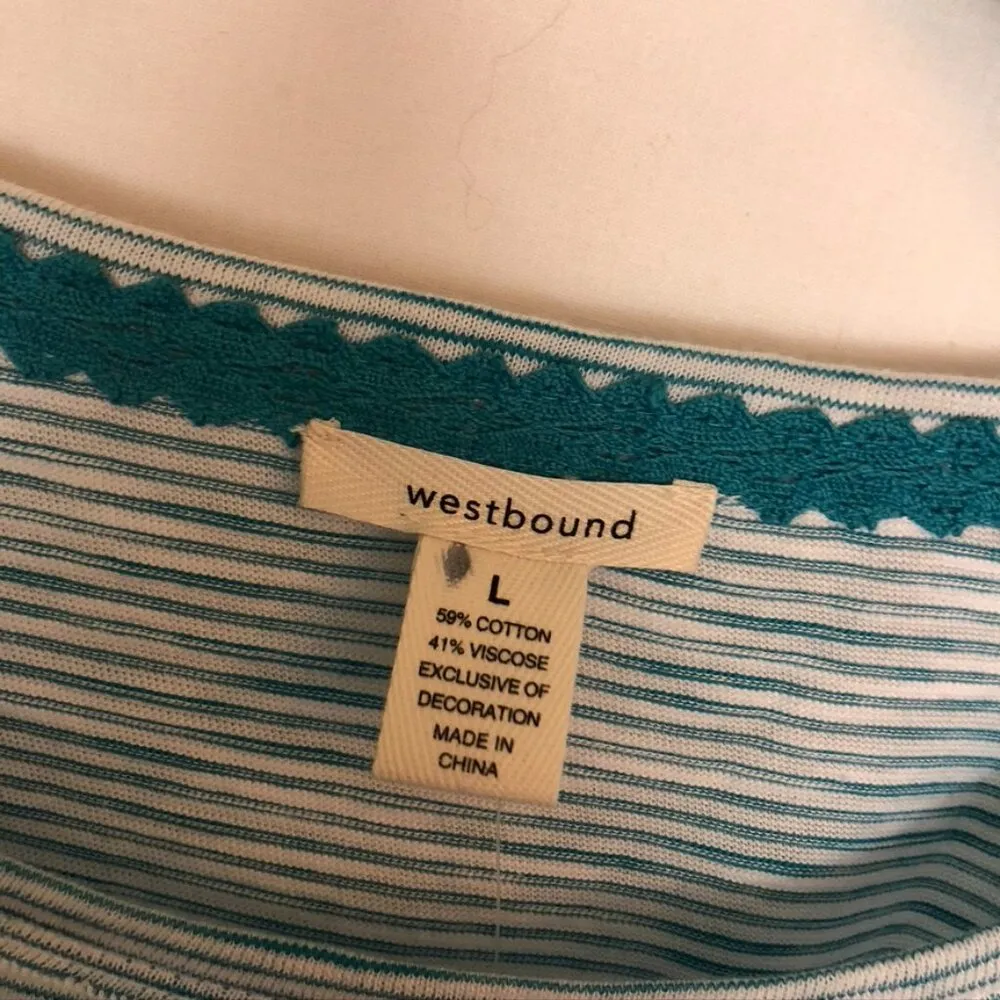 NEW NWT WESTBOUND Short Flutter Sleeve Tee Blue White Stripe Cotton Viscose Boho - Image 6