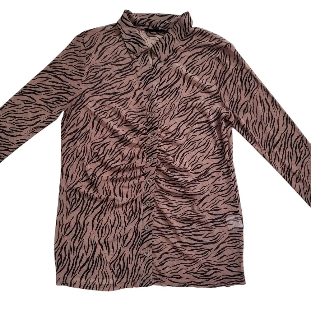 Jane & Delancey Blouse Womens Medium Animal Print Button Up Sheer Shirt - Image 4