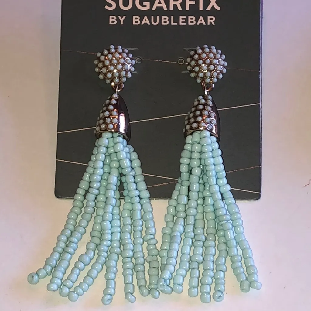 Baublebar Sugarfix Blue Seed Bead Beaded Boho Tassel Earrings - Image 2