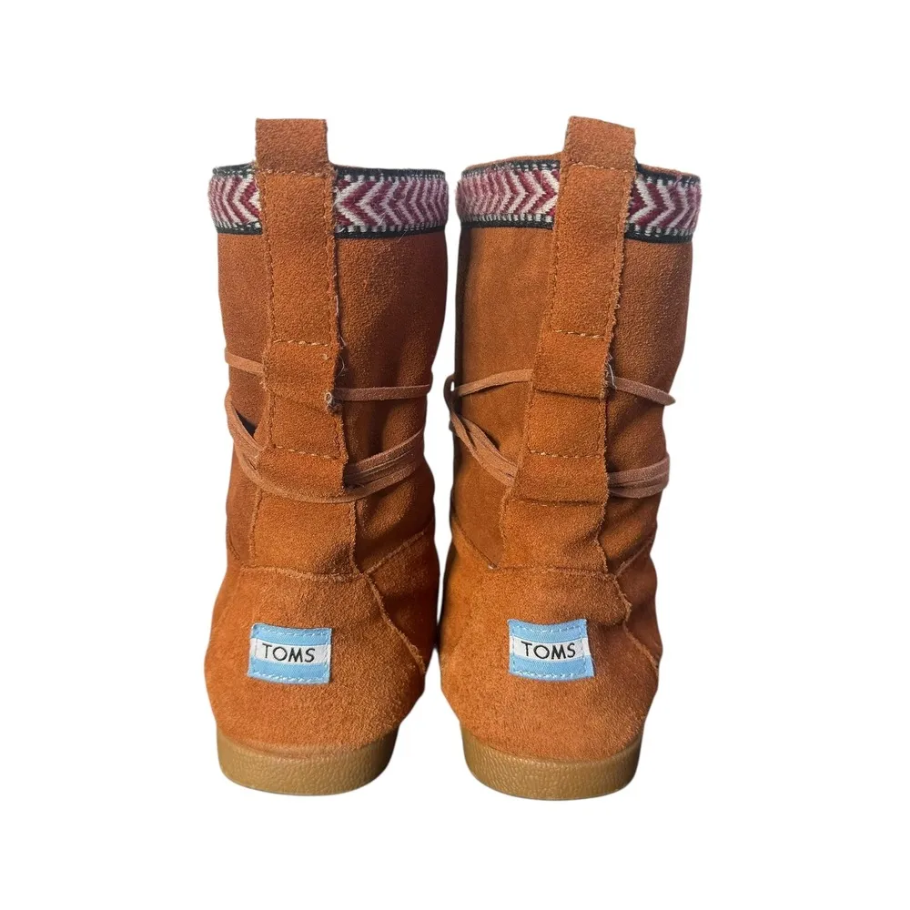 TOMS Nepal Suede Boots Aztec Trim Lace Up Booties Women 7.5 Faux Fur Lining BOHO - Image 3