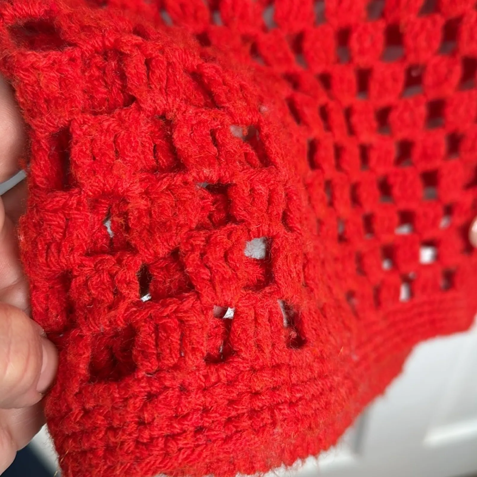 Handmade Vintage Long Knit Crochet Boho 70s Sweater Button Vest W1108 Sz L Red Size L - Image 3