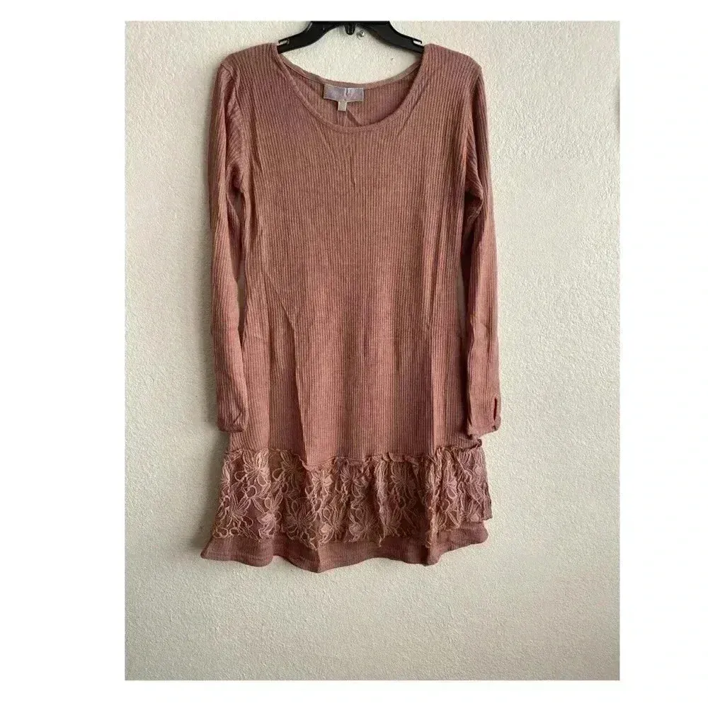 🆕Pretty Angel Mauve Lace Linen-Blend Empire-Waist
Dress S🆕 - Image 4